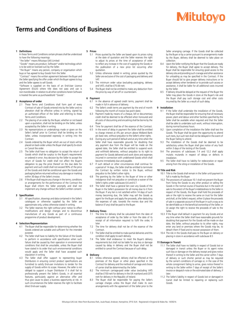 Terms and Conditions of Business Terms and Conditions of Business