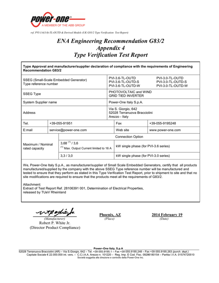 Powerone G83 PVI 3.0 3.6 4.2 OUTD Powerone G83 PVI 3.0 3.6 4.2 OUTD