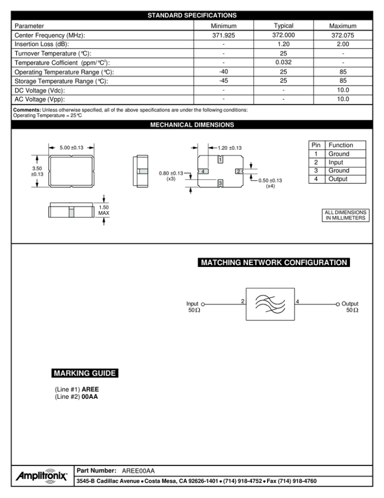 datasheet for AREE00AA by Amplitronix LLC datasheet for AREE00AA by Amplitronix LLC