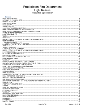 Fredericton Fire Department Light Rescue Production Specification Fredericton Fire Department Light Rescue Production Specification
