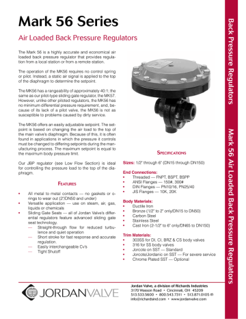 Mark 56 Series Air Loaded Back Pressure Regulators Back Pressure Regulat Mark 56 Series Air Loaded Back Pressure Regulators Back Pressure Regulat