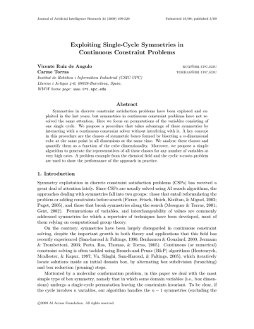 Exploiting Single-Cycle Symmetries in Continuous Constraint Problems Vicente Ruiz de Angulo Carme Torras Exploiting Single-Cycle Symmetries in Continuous Constraint Problems Vicente Ruiz de Angulo Carme Torras