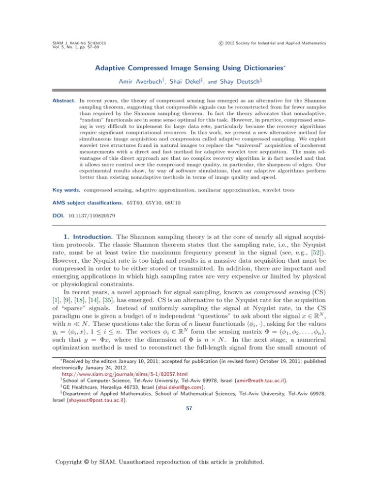 Adaptive compressed image sensing using dictionaries Adaptive compressed image sensing using dictionaries
