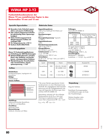 WIMA MP 3-Y2 Funkentstörkondensatoren der Klasse Y2 aus metallisiertem Papier in den WIMA MP 3-Y2 Funkentstörkondensatoren der Klasse Y2 aus metallisiertem Papier in den