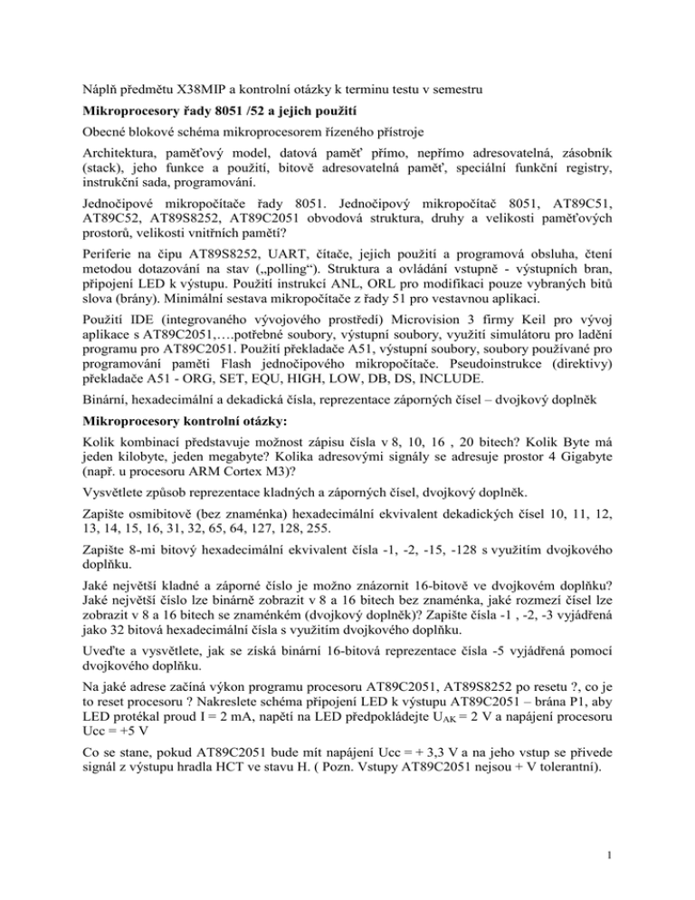 Přehled problematiky k testu Přehled problematiky k testu