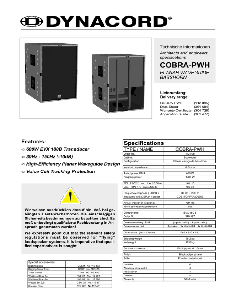 Dynacord Cobra PWH Datablad Dynacord Cobra PWH Datablad