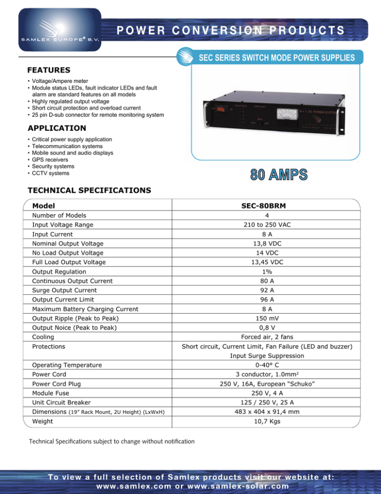 Samlexpower SEC-80BRM Specification Samlexpower SEC-80BRM Specification
