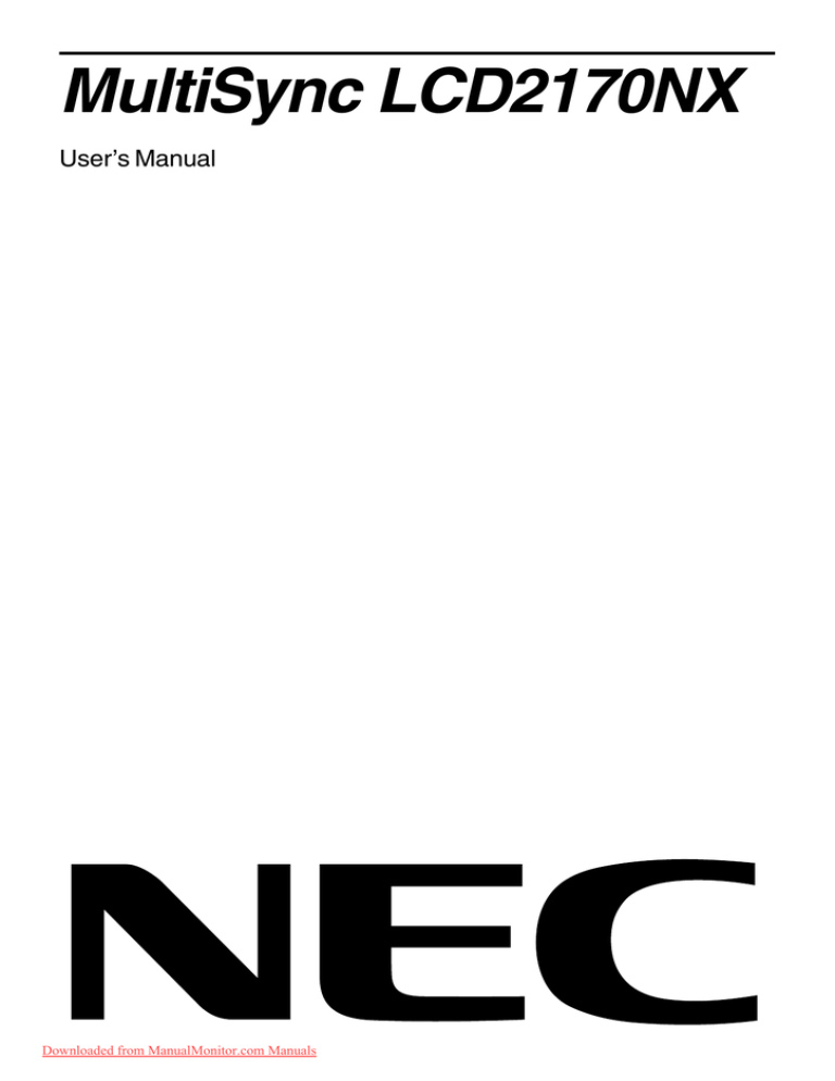 NEC MultiSync LCD2170NX User Guide Manual Pdf NEC MultiSync LCD2170NX User Guide Manual Pdf