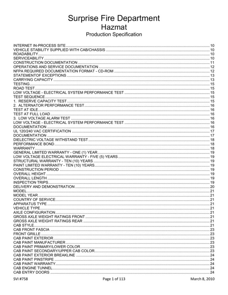 Surprise Fire Department Hazmat Production Specification Surprise Fire Department Hazmat Production Specification