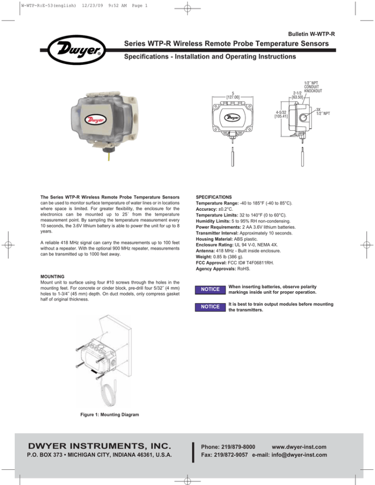 Dwyer Series WTP-R User manual Dwyer Series WTP-R User manual