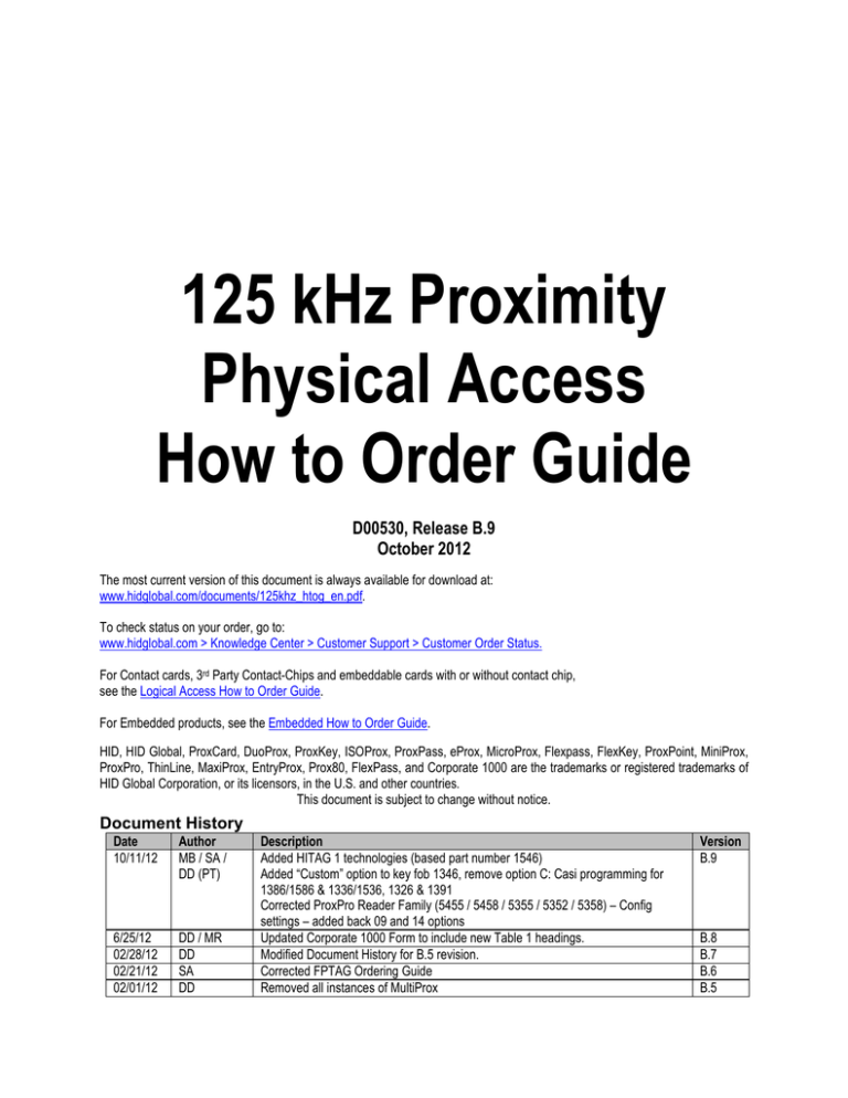 HID 125kHz How to Order Guide HID 125kHz How to Order Guide