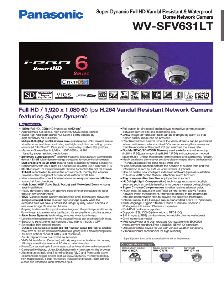 WV-SFV631LT Full HD / 1,920 x 1,080 60 fps H.264 Vandal... Super Dynamic Super Dynamic Full HD Vandal Resistant & Waterproof WV-SFV631LT Full HD / 1,920 x 1,080 60 fps H.264 Vandal... Super Dynamic Super Dynamic Full HD Vandal Resistant & Waterproof