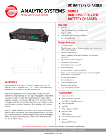 Analytic Systems BCD1015R-48-12 Battery Charger  Datasheet | Manualzz