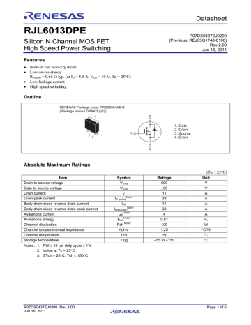RJL6013DPE Datasheet RJL6013DPE Datasheet
