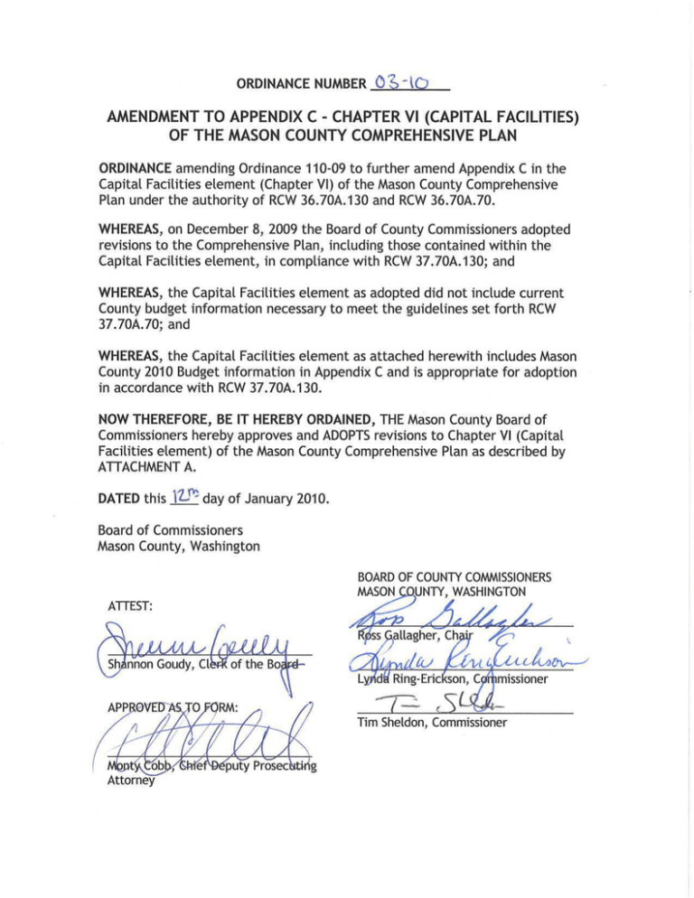 ORDINANCE Amendment to Appendix C, Chapter VI, of the Comprehensive Plan ORDINANCE Amendment to Appendix C, Chapter VI, of the Comprehensive Plan