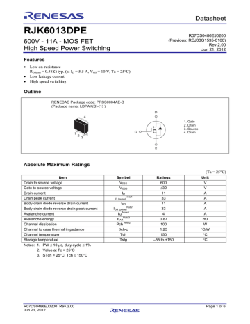 RJK6013DPE Datasheet RJK6013DPE Datasheet