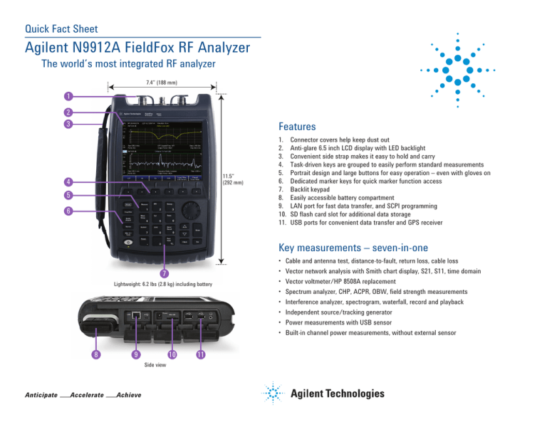 Agilent N9912A FieldFox RF Analyzer Quick Fact Sheet Features Agilent N9912A FieldFox RF Analyzer Quick Fact Sheet Features