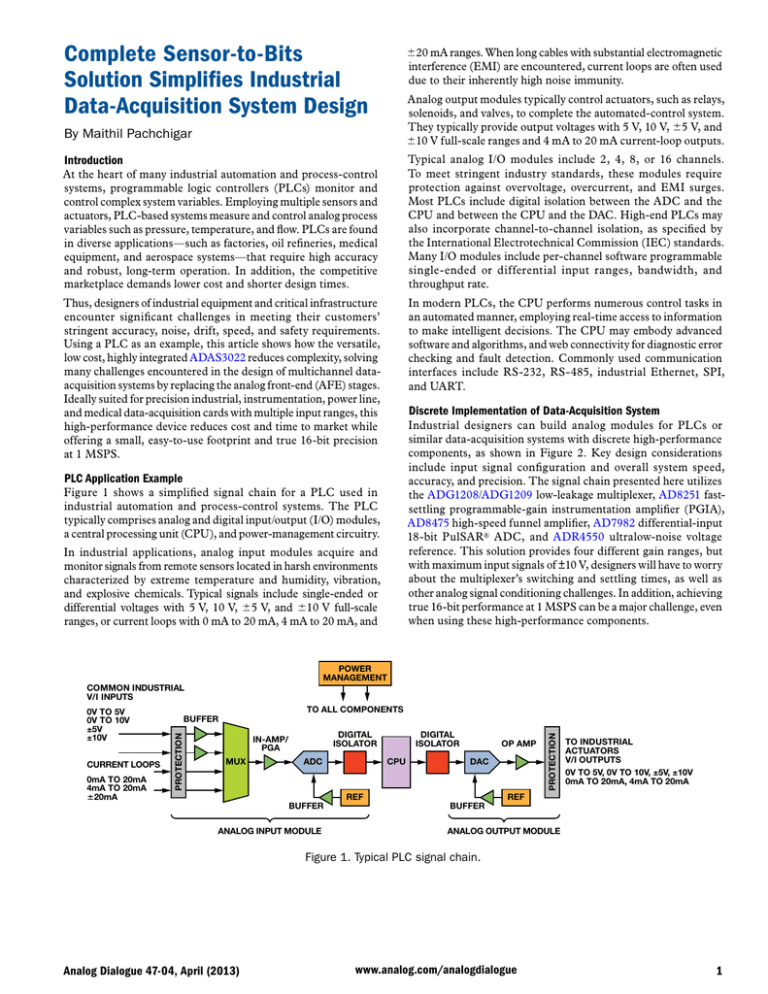 Analog Devices - Complete Sensor-to-Bits Solution Simplifies Industrial Data Analog Devices - Complete Sensor-to-Bits Solution Simplifies Industrial Data