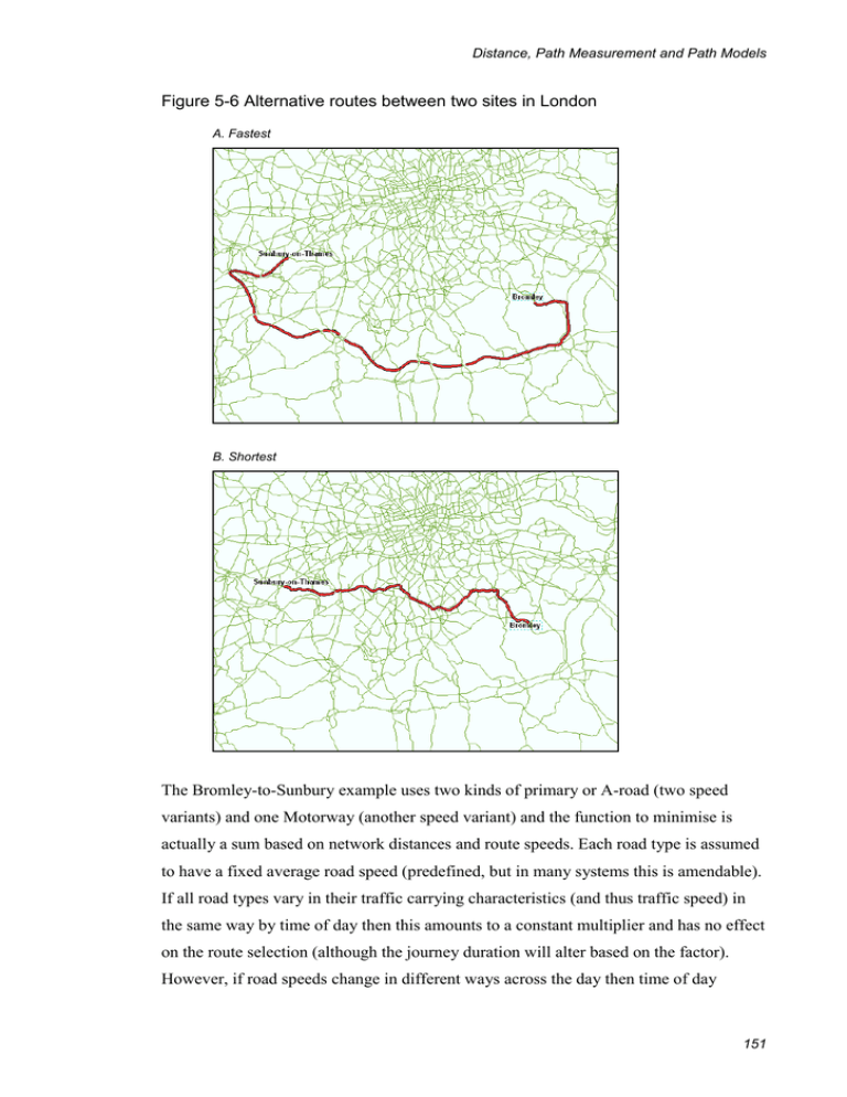 Figure 5-6 Alternative routes between two sites in London Figure 5-6 Alternative routes between two sites in London