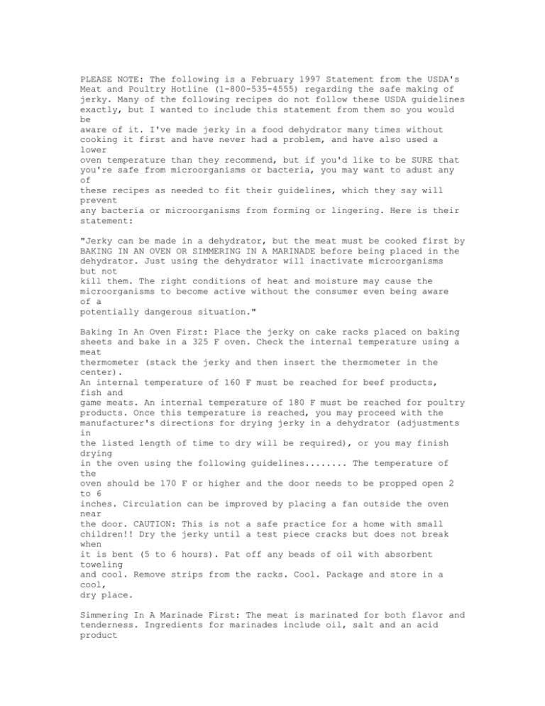 PLEASE NOTE: The following is a February 1997 Statement from... Meat and Poultry Hotline (1-800-535-4555) regarding the safe making of PLEASE NOTE: The following is a February 1997 Statement from... Meat and Poultry Hotline (1-800-535-4555) regarding the safe making of