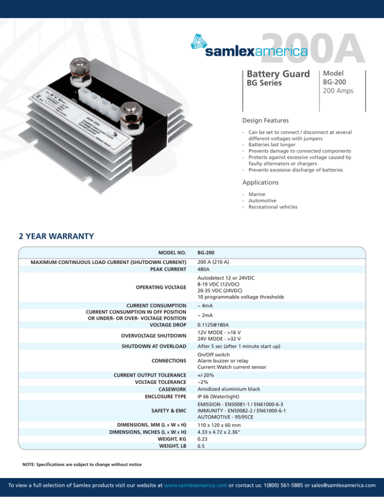 200A Battery Guard BG Series 200A Battery Guard BG Series