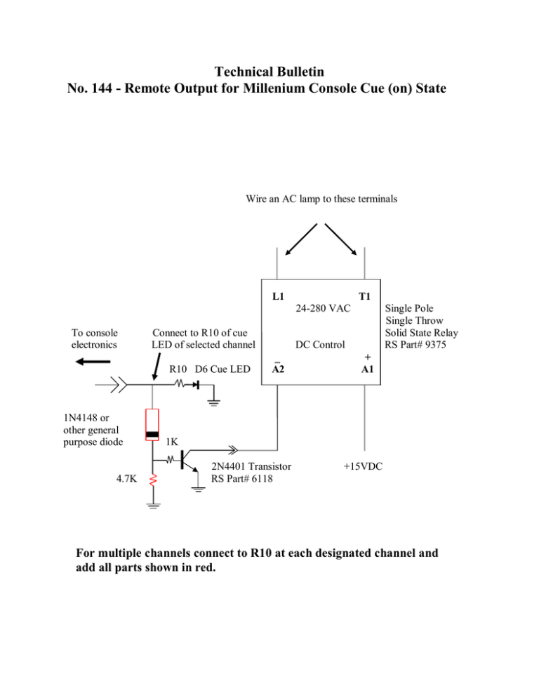 144 - Remote Output for Millenium Console Cue (on) state 144 - Remote Output for Millenium Console Cue (on) state