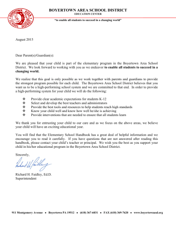 BOYERTOWN AREA SCHOOL DISTRICT BOYERTOWN AREA SCHOOL DISTRICT