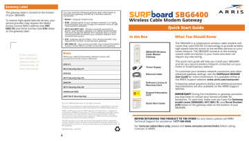 Arris 595386-001-00 SURFboard DOCSIS 3.0 Cable Modem and Wi-Fi Router SBG6400 with Wireless Gateway Quick Start Guide | Manualzz Arris 595386-001-00 SURFboard DOCSIS 3.0 Cable Modem and Wi-Fi Router SBG6400 with Wireless Gateway Quick Start Guide | Manualzz