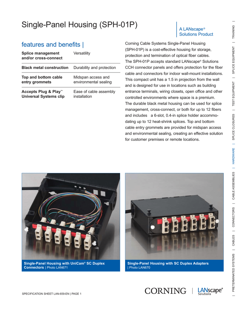 single panel housing sph 01p features and benefits a lanscape cch 01u spec sheet