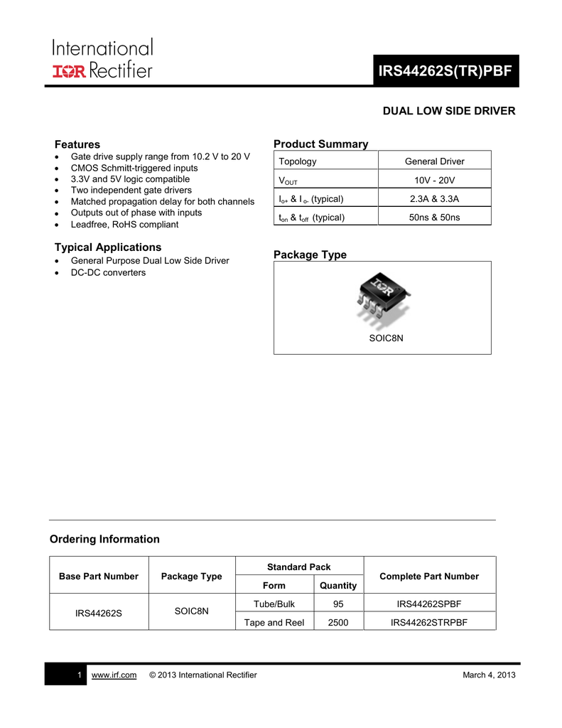 Infineon IRS44262S Gate Driver Data Sheet Manualzz