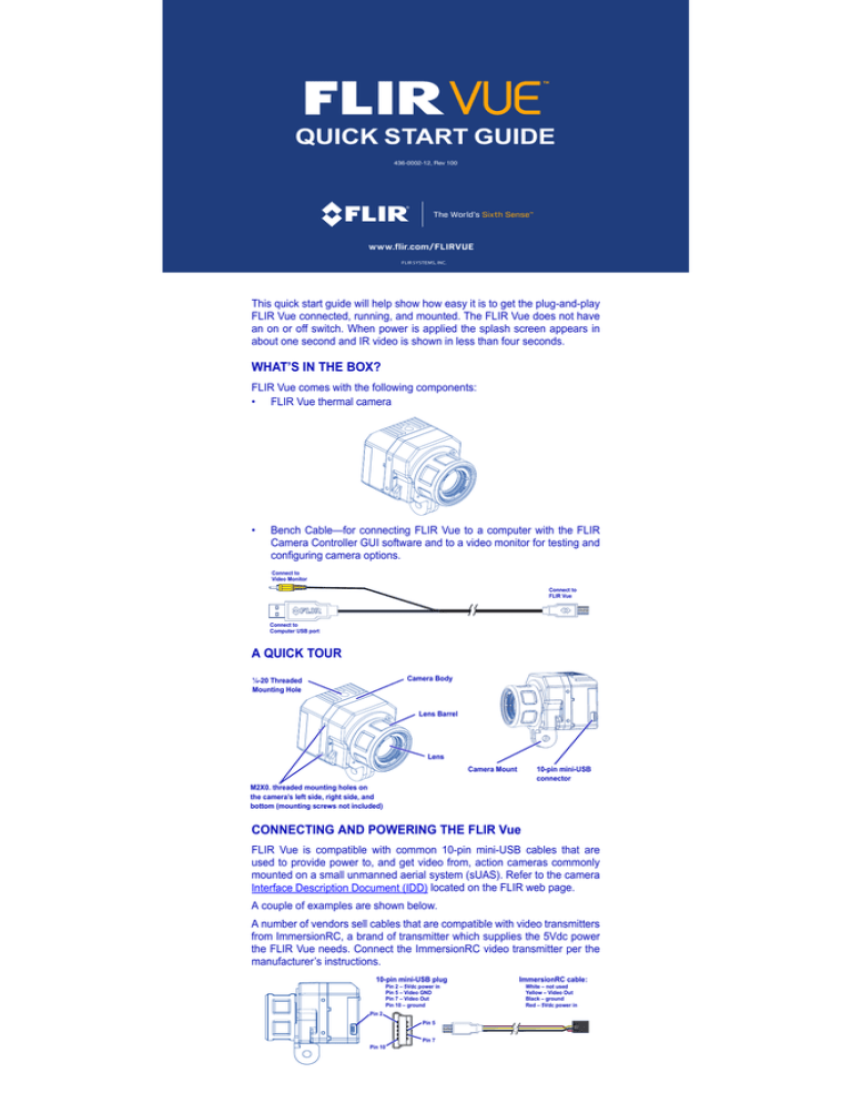 FLIR Vue Quick Start Guide FLIR Vue Quick Start Guide
