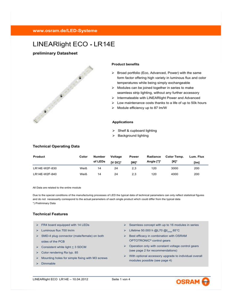 LINEARlight ECO LR14E - www.osram.de/LED-Systeme LINEARlight ECO LR14E - www.osram.de/LED-Systeme