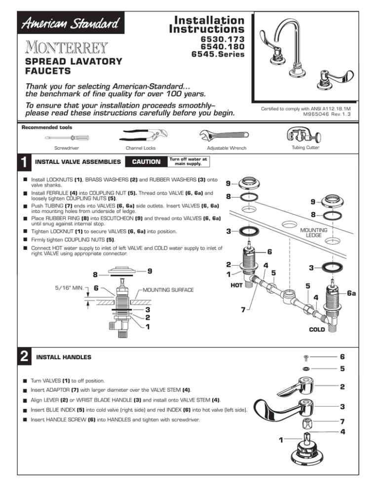 American Standard 6545170.002 Installation guide American Standard 6545170.002 Installation guide