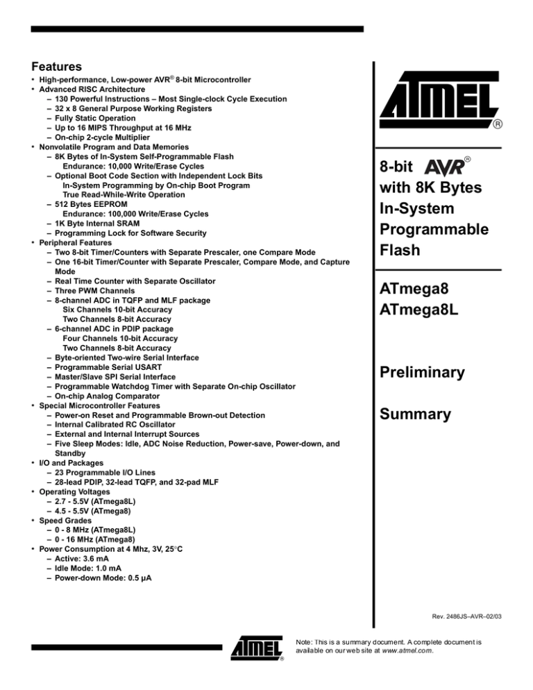ATMEGA 8 ATMEGA 8
