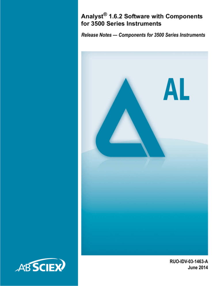 Analyst® 1.6.2 Software Components for 3500 Series Instruments Release Notes Analyst® 1.6.2 Software Components for 3500 Series Instruments Release Notes