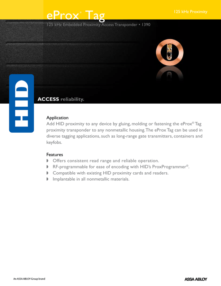 HID 1390 eProx Tag Access control card readers datasheet HID 1390 eProx Tag Access control card readers datasheet