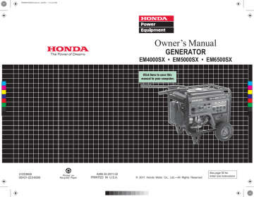 Owner’s Manual GENERATOR EM4000SX • EM5000SX • EM6500SX AHM.35.2011.02 Owner’s Manual GENERATOR EM4000SX • EM5000SX • EM6500SX AHM.35.2011.02