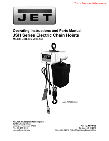 JSH Series Electric Chain Hoists  Operating Instructions and Parts Manual | Manualzz