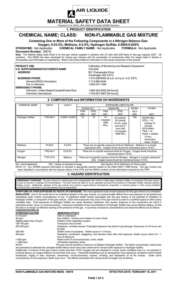 MSDS for Hydrogen Sulfide (H₂S) and H₂S – LEL MSDS for Hydrogen Sulfide (H₂S) and H₂S – LEL