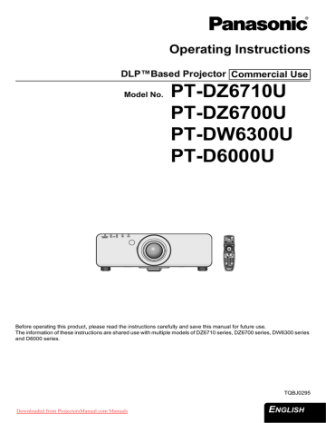Panasonic PT-D6000U Projector User manual | Manualzz