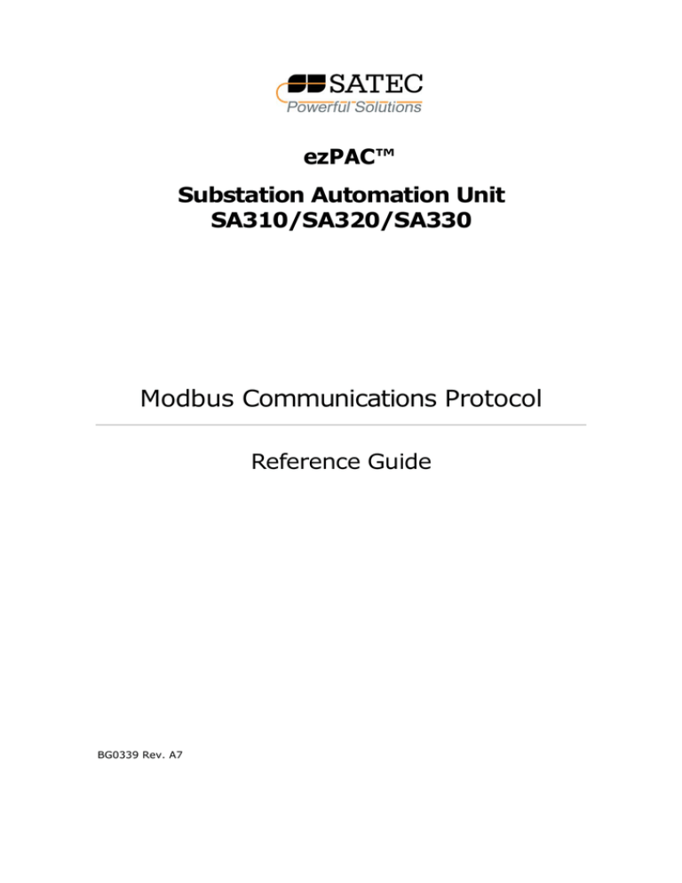 SA300. Коммуникационный протокол Modbus. Справочное руководство (англ.) SA300. Коммуникационный протокол Modbus. Справочное руководство (англ.)