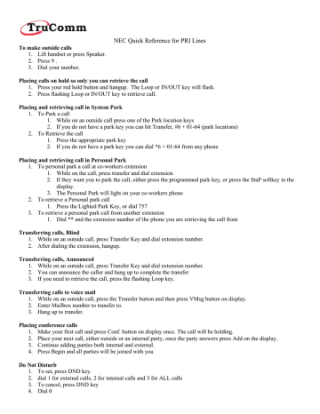 NEC Telephone Quick Guide For PR NEC Telephone Quick Guide For PR