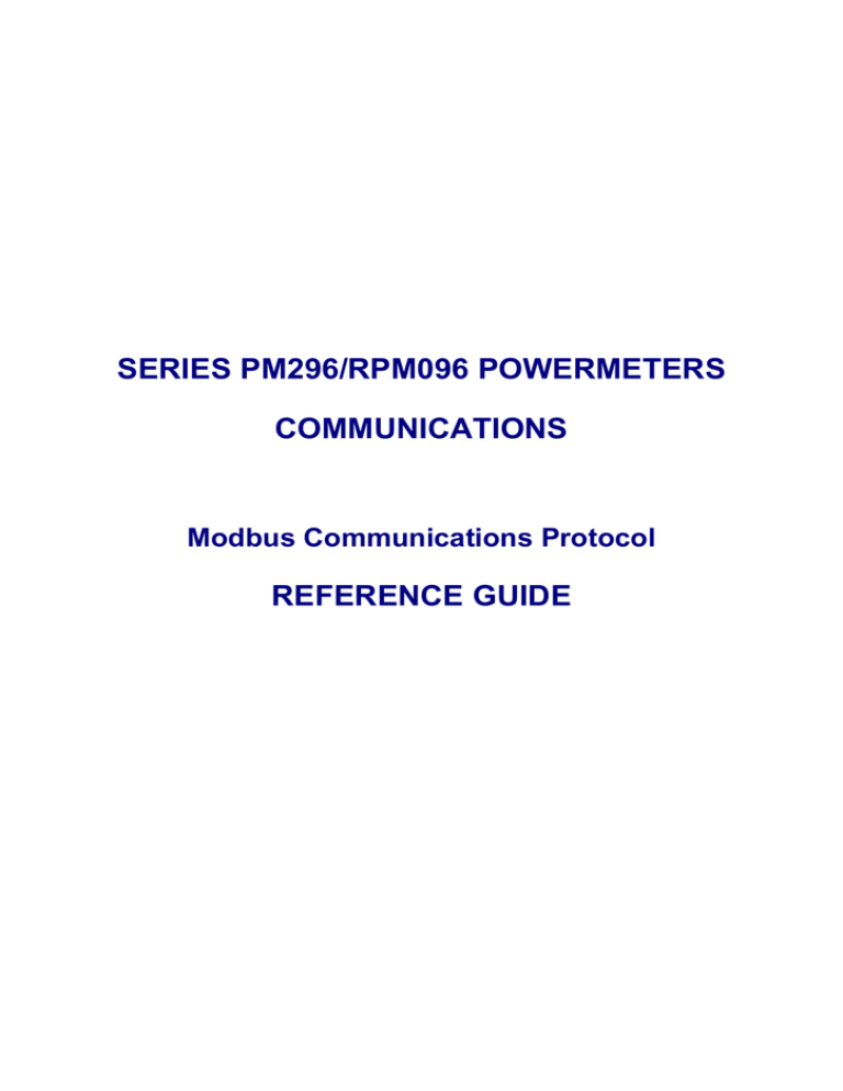 CPM296/RPM096. Коммуникационный протокол Modbus. Справочное руководство (англ.) CPM296/RPM096. Коммуникационный протокол Modbus. Справочное руководство (англ.)