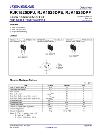 RJK1525DPJ, RJK1525DPE, RJK1525DPF Datasheet RJK1525DPJ, RJK1525DPE, RJK1525DPF Datasheet