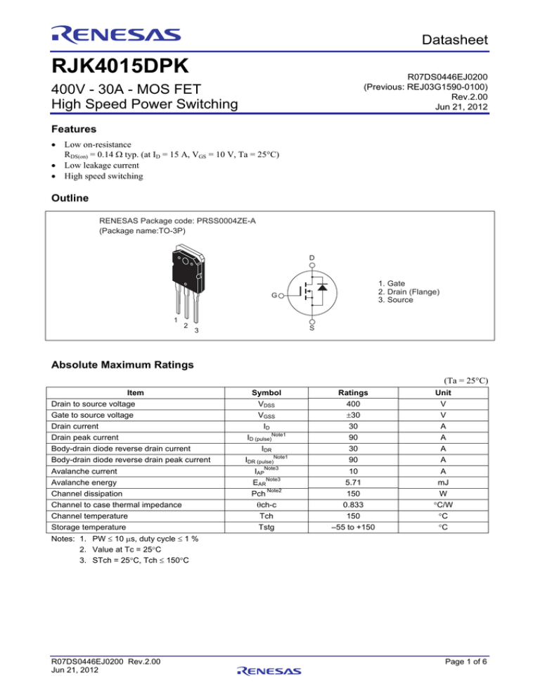 RJK4015DPK Datasheet RJK4015DPK Datasheet
