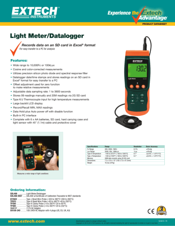 MRC SDL400 LIGHT METER SD LOGGER Specifications | Manualzz