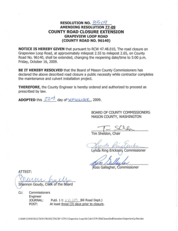 County Road Closure Extension Grapeview Loop Road County Road Closure Extension Grapeview Loop Road