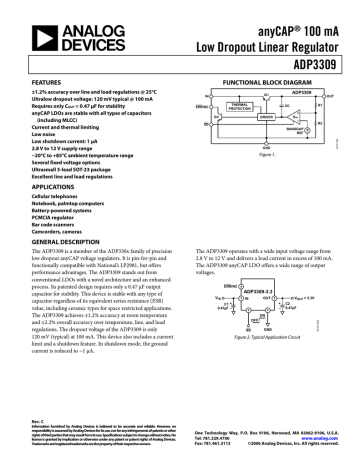 anyCAP 100 mA Low Dropout Linear Regulator ADP3309 anyCAP 100 mA Low Dropout Linear Regulator ADP3309