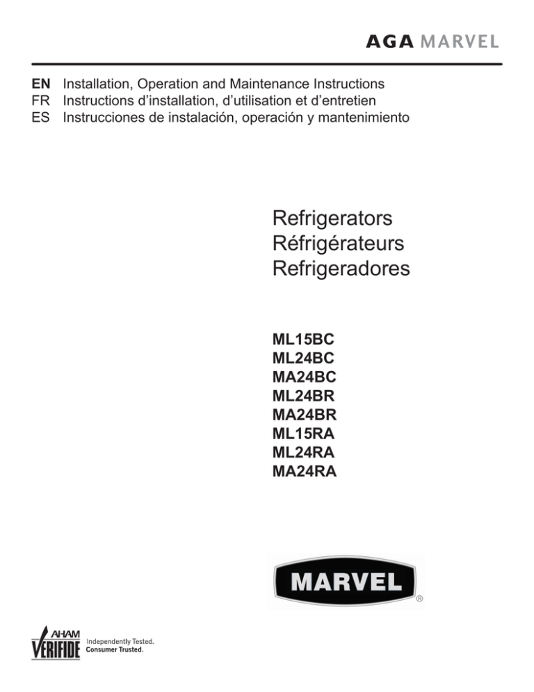 Marvel Refrigerator ML15RA Owners Guide Marvel Refrigerator ML15RA Owners Guide