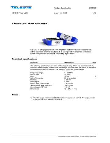 CXR203 UPSTREAM AMPLIFIER CXR203 UPSTREAM AMPLIFIER